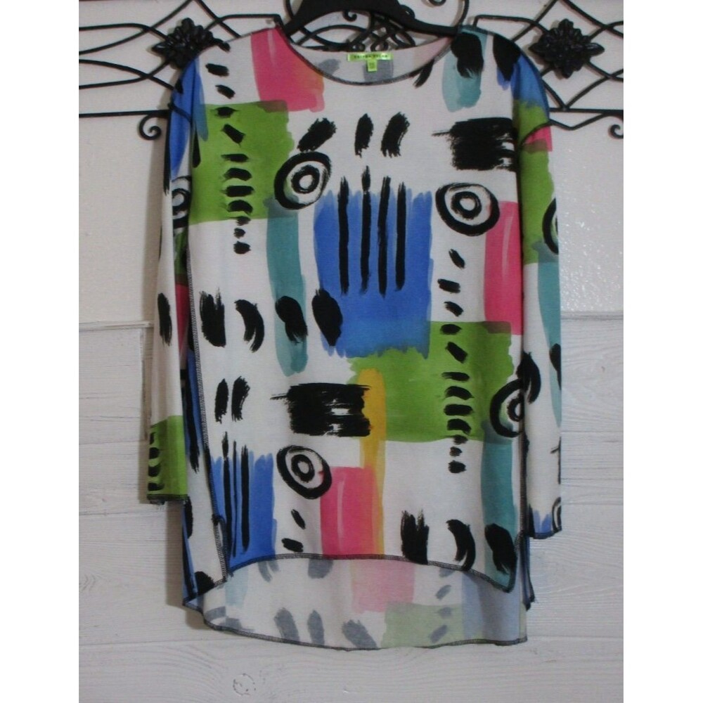 Trisha Tyler Women's Knit Top Size PM Long Sleeve Multicolor Geometric